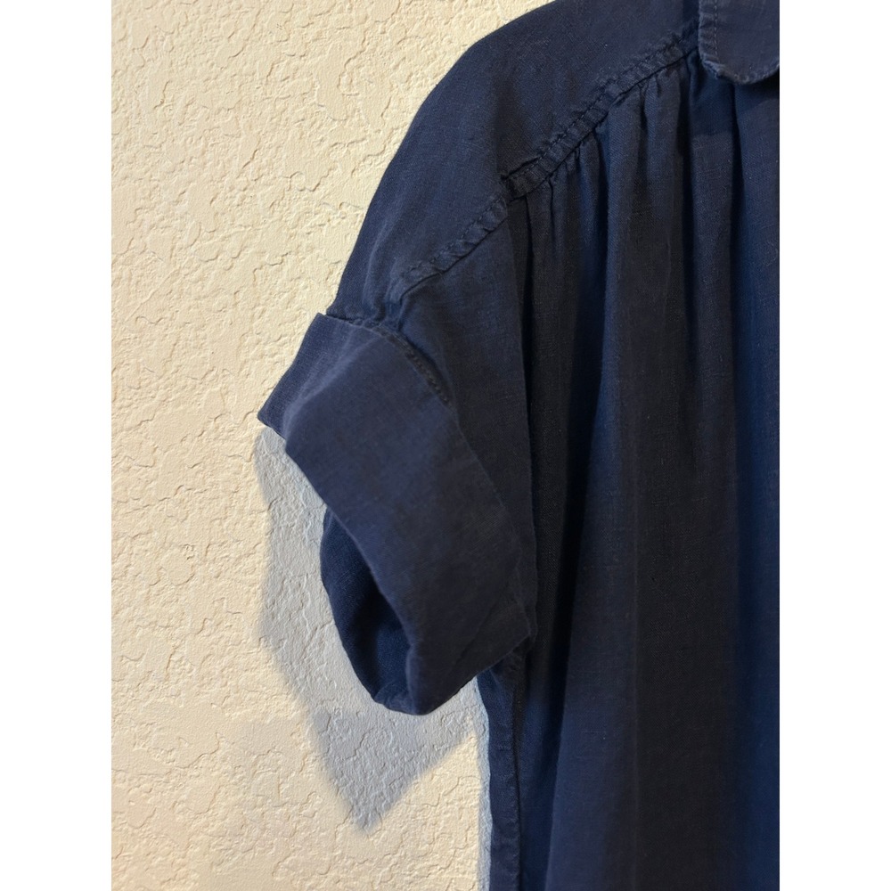 J. Crew Shirt Dress Sz M Navy Blue 100% Linen Relaxed Beach Resort Vacay Preppy - Picture 2 of 9